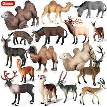 Oenux Simulation Wild Animals Toy Desert Camel Donkey Alpaca Antelope Elk Deer Model Action Figures PVC Decoration Kids Gift