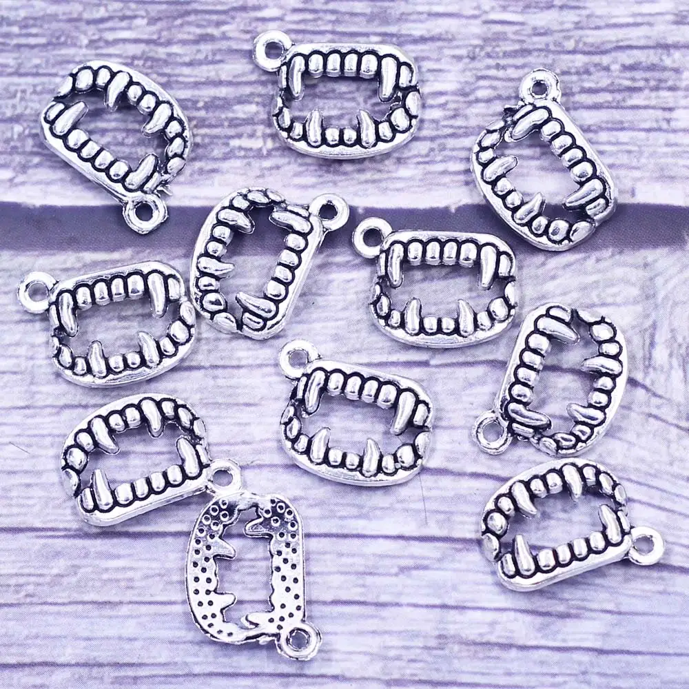 

20Pcs Pendants Zombie Tooth Halloween Metal Ancient Silver Tone For Charms Bracelet Fashion Craft Jewelry DIY Findings 17mm
