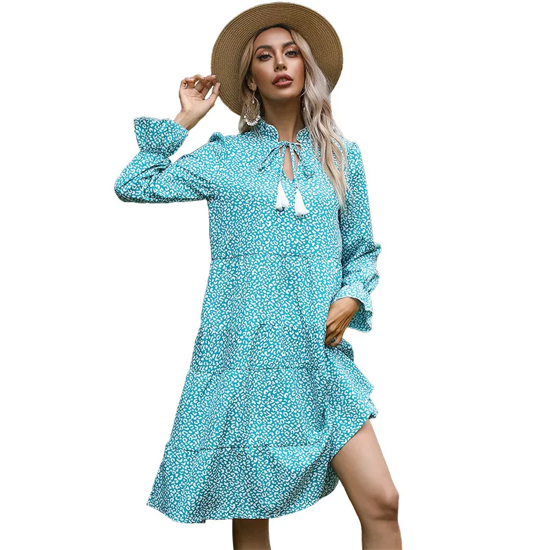 2021 spring polka dot printing blue fringed European beauty dress temperament lady ruffled mid-length
2021 spring polka dot printing blue fringed European beauty dress temperament lady ruffled mid-length