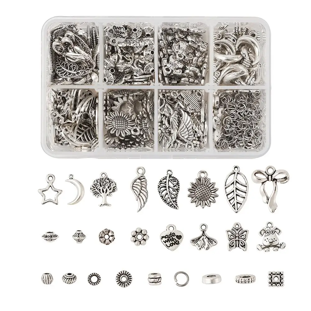 1 Box DIY Necklace Making Tibetan Style Bead Spacers and Pendant, Stainless Steel Color, 20x14x4cm
1 Box DIY Necklace Making Tibetan Style Bead Spacers and Pendant, Stainless Steel Color, 20x14x4cm