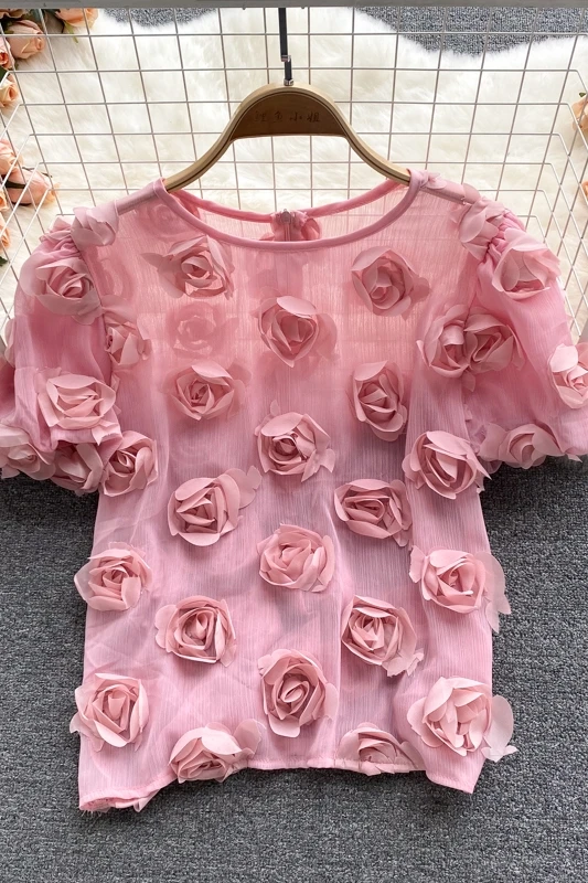 Summer 2021 New Three-dimensional Flower Blouse Female Round Neck Age Reduction Bubble Sleeve Blusa Wild Thin Chiffon Shirt
Summer 2021 New Three-dimensional Flower Blouse Female Round Neck Age Reduction Bubble Sleeve Blusa Wild Thin Chiffon Shirt