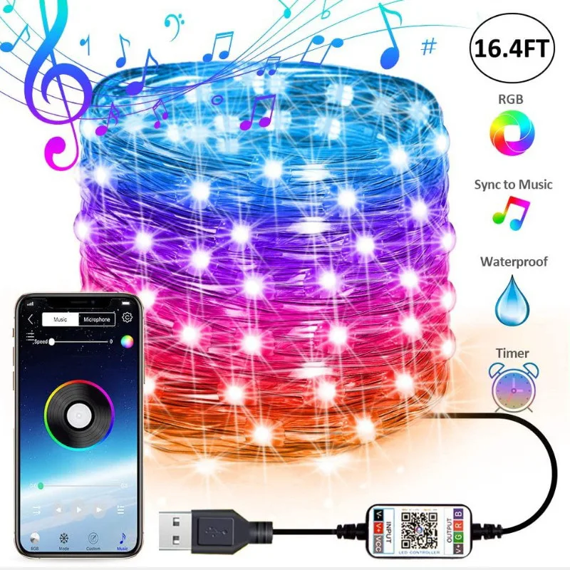 App Bluetooth Fairy Light String Rgb Four Wire 0.38 Copper Christmas New Year's Eve Decorations Halloween Party Night Atmosphere
App Bluetooth Fairy Light String Rgb Four Wire 0.38 Copper Christmas New Year's Eve Decorations Halloween Party Night Atmosphere