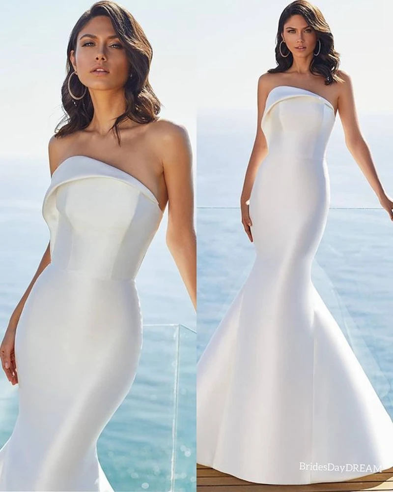 Robe De Mariée Sexy Mermaid Beach Satin Wedding Dress Simple Strapless Off The Shoulder Bridal Gowns Vestido De Fiesta De Boda
Robe De Mariée Sexy Mermaid Beach Satin Wedding Dress Simple Strapless Off The Shoulder Bridal Gowns Vestido De Fiesta De Boda
