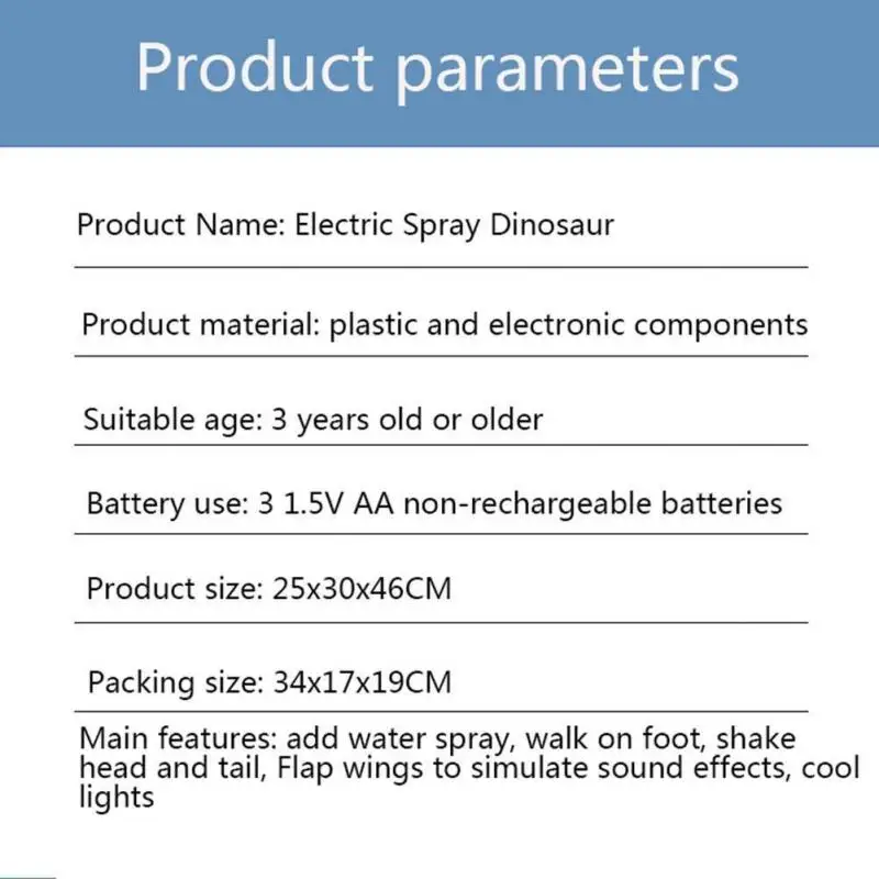 ABS Environmentally Friendly Plastic Boys Kids Universal Electric Dinosaur Mist Spray Music Light Sound Effect Educational Toys
ABS Environmentally Friendly Plastic Boys Kids Universal Electric Dinosaur Mist Spray Music Light Sound Effect Educational Toys