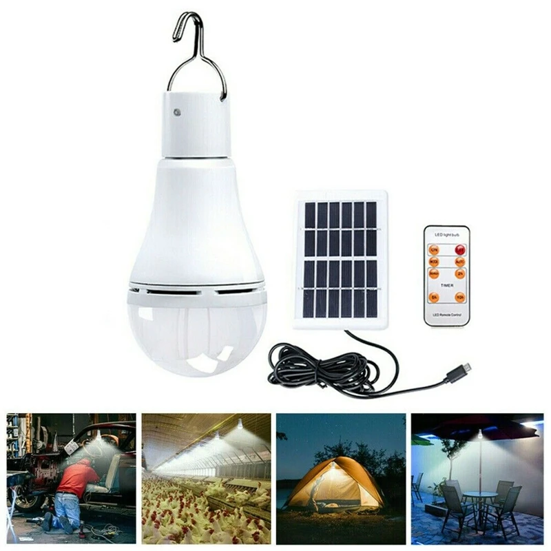 Solar Powered Shed Light Bulb LED Portable Hang Up 9W Lamp Hooking Chicken Coop