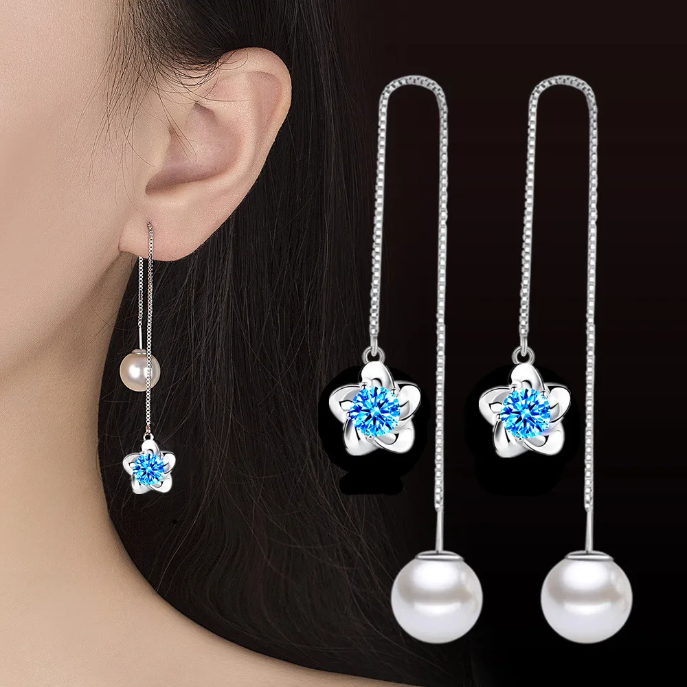 925 sterling silver new women's fashion jewelry ear line blue pink zircon crystal pearl flower long tassel retro earrings
925 sterling silver new women's fashion jewelry ear line blue pink zircon crystal pearl flower long tassel retro earrings