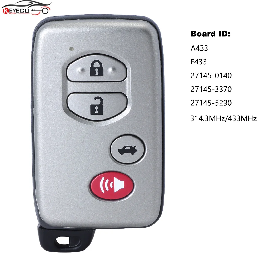 KEYECU смарт-карта дистанционный ключ брелок для Toyota Avalon Camary Aurion Sequoia Prius A433 F433 27145-0140 / 27145-3370 / 27145-5290
KEYECU смарт-карта дистанционный ключ брелок для Toyota Avalon Camary Aurion Sequoia Prius A433 F433 27145-0140 / 27145-3370 / 27145-5290
