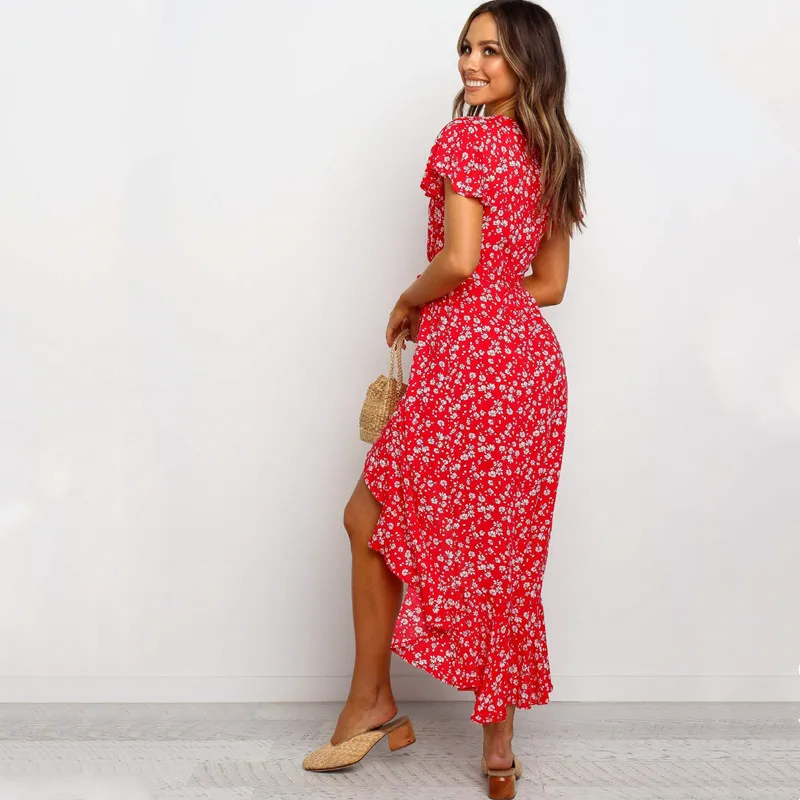 2021 Summer New Sexy V-Neck Hem Slit Short Sleeve Floral Printed Dress Women Fashion Boho Irregular Ruffle Dress Femme Maxi Robe
2021 Summer New Sexy V-Neck Hem Slit Short Sleeve Floral Printed Dress Women Fashion Boho Irregular Ruffle Dress Femme Maxi Robe