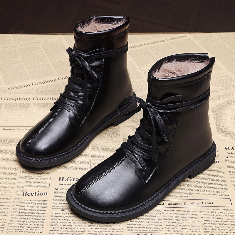 2021 Women's Nude Boots Round Toe Lace-up Women's Martin Boots PU Fur Lining To Keep Warm Women's Fashion Low-heel Ankle Boots
2021 Women's Nude Boots Round Toe Lace-up Women's Martin Boots PU Fur Lining To Keep Warm Women's Fashion Low-heel Ankle Boots