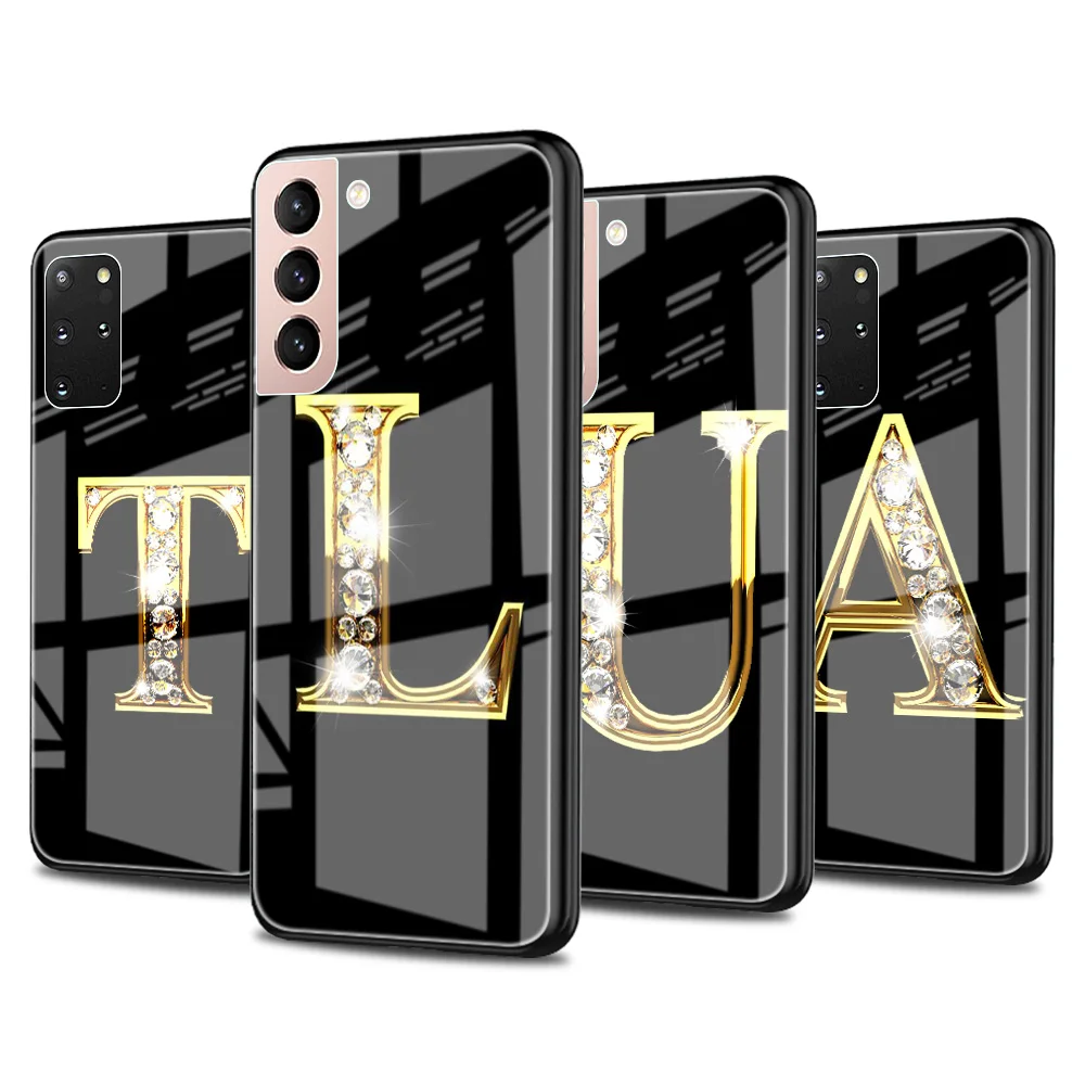 

Glass Case For Samsung S20 FE S21 Phone Cover for Galaxy S10 S9 S8 Plus Note 20 Ultra 10 Lite 9 S10e Coque Alphabet Letter