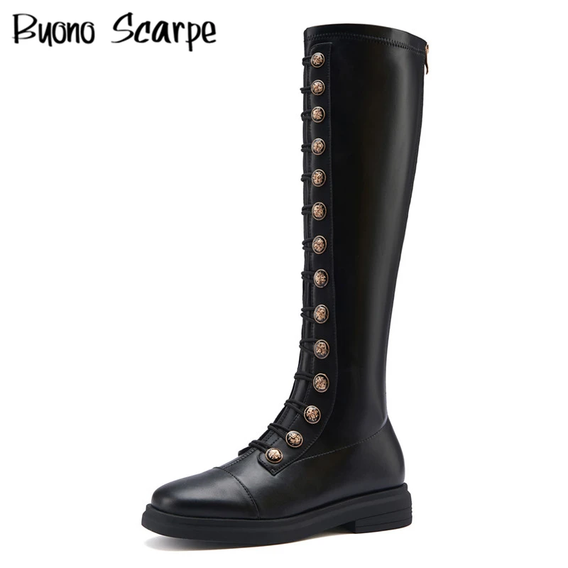 Autumn Winter Mid-Calf Leather Platform Knight Boots Women Thick-Soled Rivet Buttons Lace Up Motorcycle Long Boots Ladies Shoes
Autumn Winter Mid-Calf Leather Platform Knight Boots Women Thick-Soled Rivet Buttons Lace Up Motorcycle Long Boots Ladies Shoes