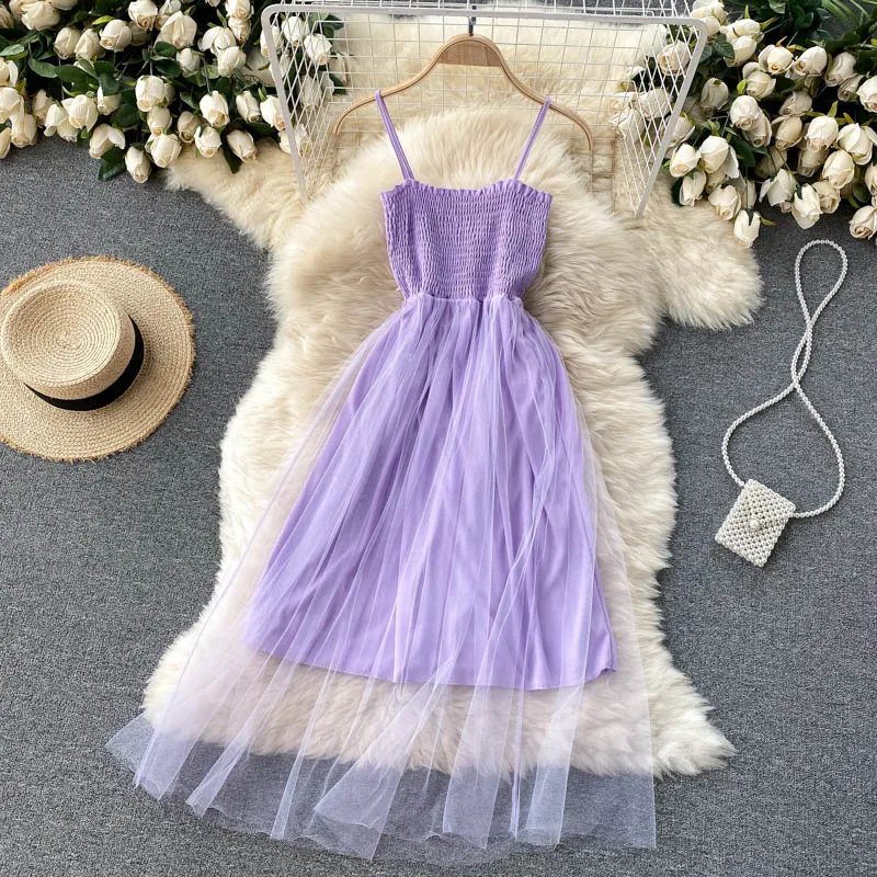 2021 Summer Elegant Women's Spaghetti Straps Elastic Chest High Waist Patchwork Mesh Dress Female Vacation Dresses Vestidos
2021 Summer Elegant Women's Spaghetti Straps Elastic Chest High Waist Patchwork Mesh Dress Female Vacation Dresses Vestidos