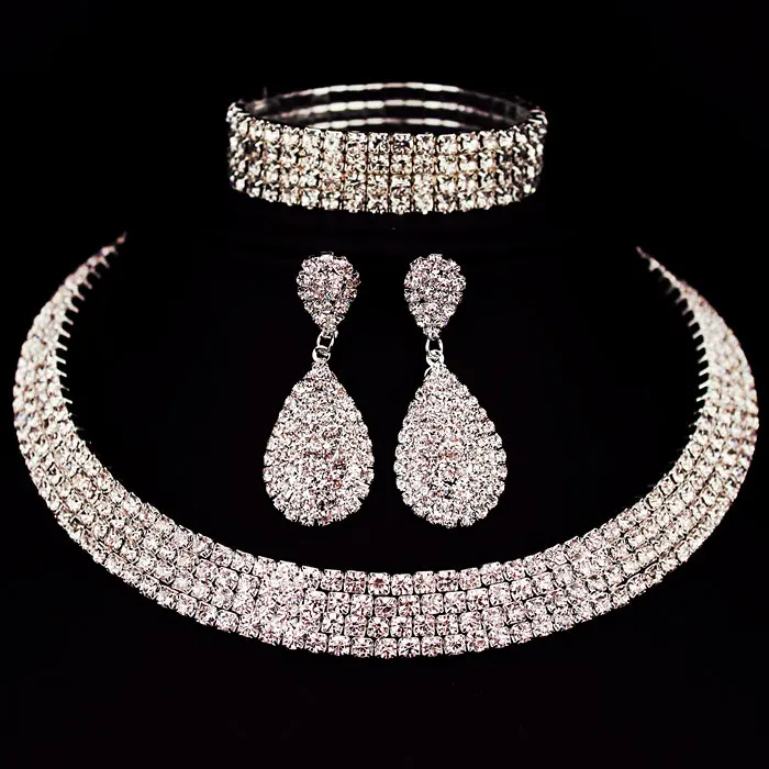 Hot Selling Bride Classic Rhinestone Crystal Choker Necklace Earrings and Bracelet Wedding Jewelry Sets Wedding Aessories X164 
Hot Selling Bride Classic Rhinestone Crystal Choker Necklace Earrings and Bracelet Wedding Jewelry Sets Wedding Aessories X164