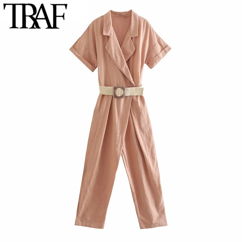TRAF Women Chic Fashion With Belt Linen Jumpsuit Vintage Short Sleeve Side Pockets Female Playsuits Mujer
TRAF Women Chic Fashion With Belt Linen Jumpsuit Vintage Short Sleeve Side Pockets Female Playsuits Mujer