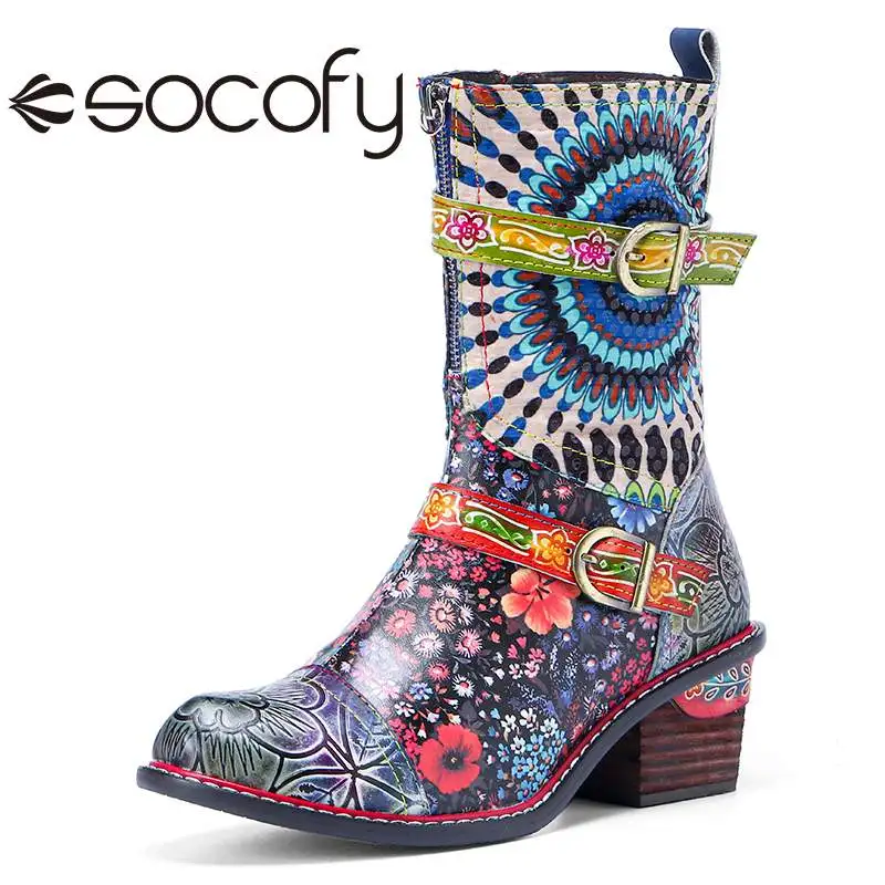 SOCOFY Women Cowhide Boots Flower Buckle Warm Lined Mid-calf Boots Low Heel Jean Shoes Casual Outdoor Shoes botas de mujer 2020
SOCOFY Women Cowhide Boots Flower Buckle Warm Lined Mid-calf Boots Low Heel Jean Shoes Casual Outdoor Shoes botas de mujer 2020