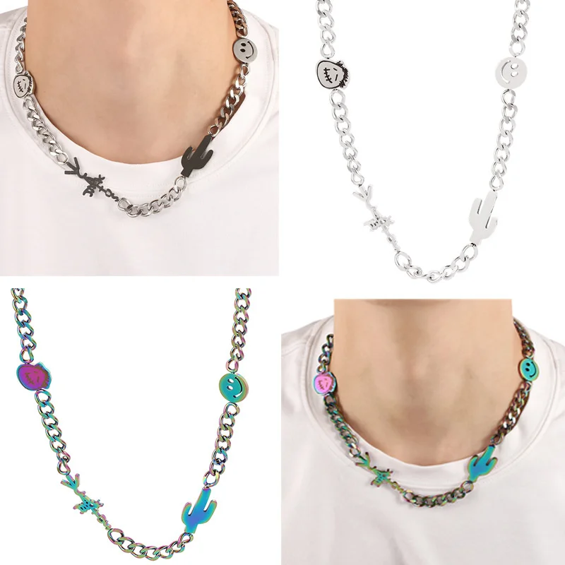 European and American fashion hot sale hero smiley cactus Cuban chain necklace colorful stainless steel jewelry
European and American fashion hot sale hero smiley cactus Cuban chain necklace colorful stainless steel jewelry