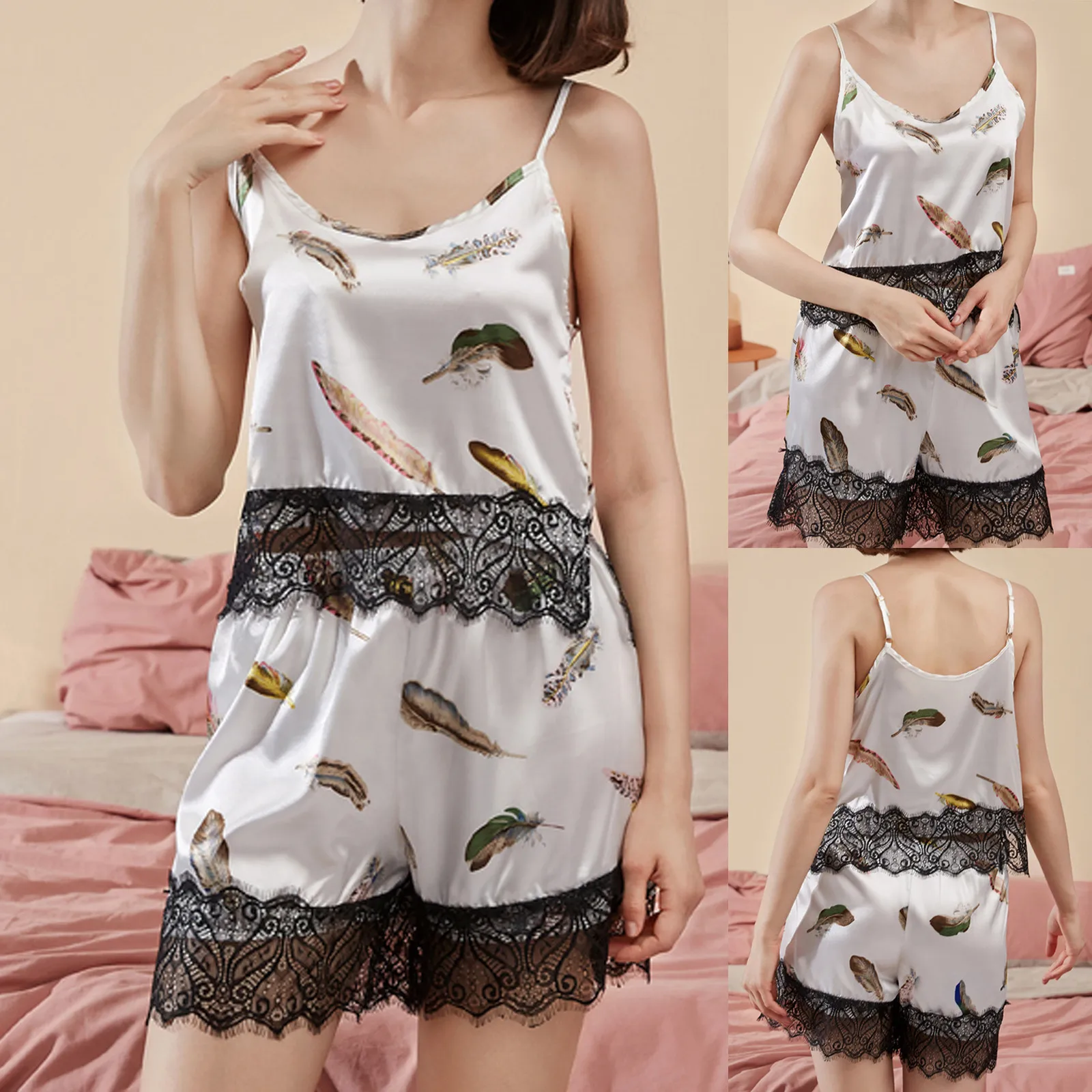 Ladies Sexy Nightwear Silk Satin Pajama Set Lace 2021 Pyjama Set For Women Sleeveless Sleepwear Summer Home Wear Pijama Feminino
Ladies Sexy Nightwear Silk Satin Pajama Set Lace 2021 Pyjama Set For Women Sleeveless Sleepwear Summer Home Wear Pijama Feminino