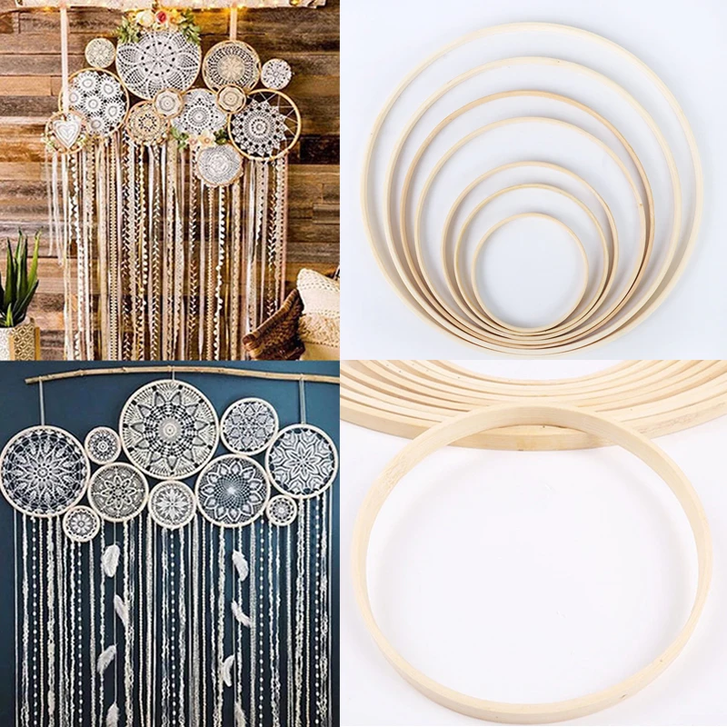 Bamboo Rings Embroidered Dream Catcher Hoop DIY Wooden Circle Round For Flower Wreath Garden Decoraplant Hang Ing Basket | Дом и сад