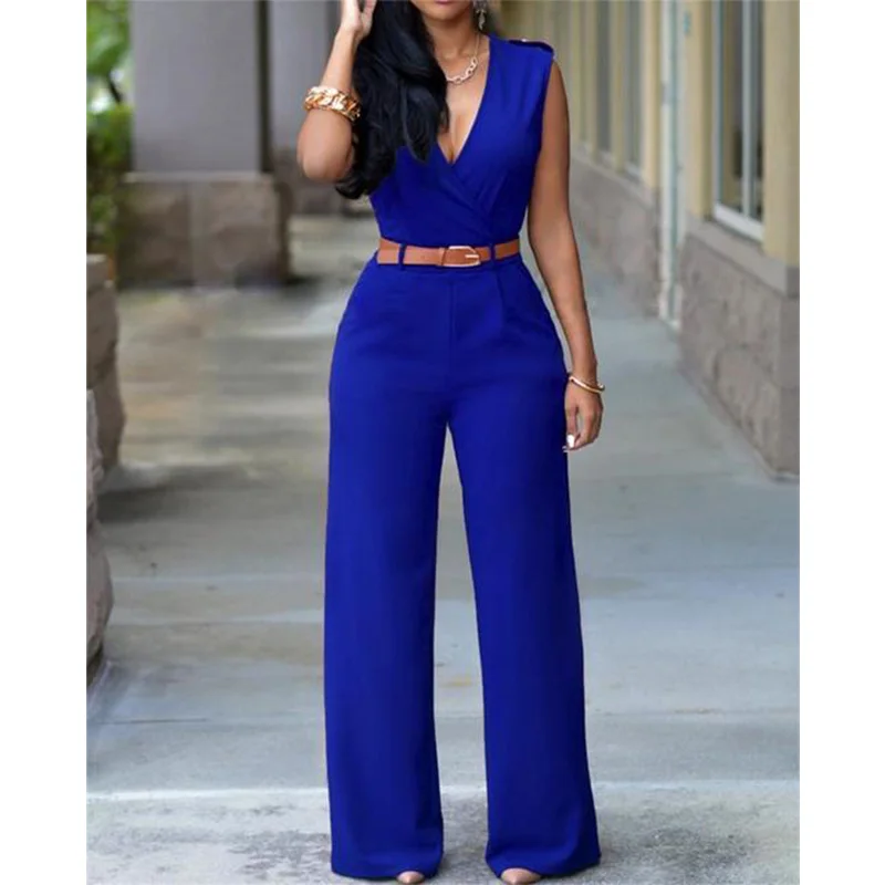 Formal Jumpsuit Wide Leg Pant Women Office Solid Color Sleeveless Belt Shirt Jumpsuit Basic V Neck Single Breasted Jumpsuit Work
Formal Jumpsuit Wide Leg Pant Women Office Solid Color Sleeveless Belt Shirt Jumpsuit Basic V Neck Single Breasted Jumpsuit Work