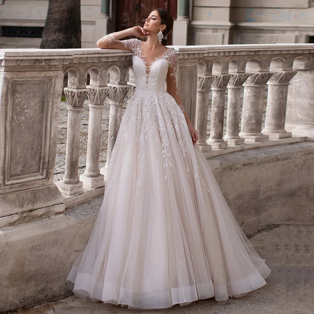 A Line Sweep Train Elegant Sparkling Wedding Dresses V Neck Long Sleeves Bridal Gowns Floor Length White Ivory Robe De Mariee
A Line Sweep Train Elegant Sparkling Wedding Dresses V Neck Long Sleeves Bridal Gowns Floor Length White Ivory Robe De Mariee