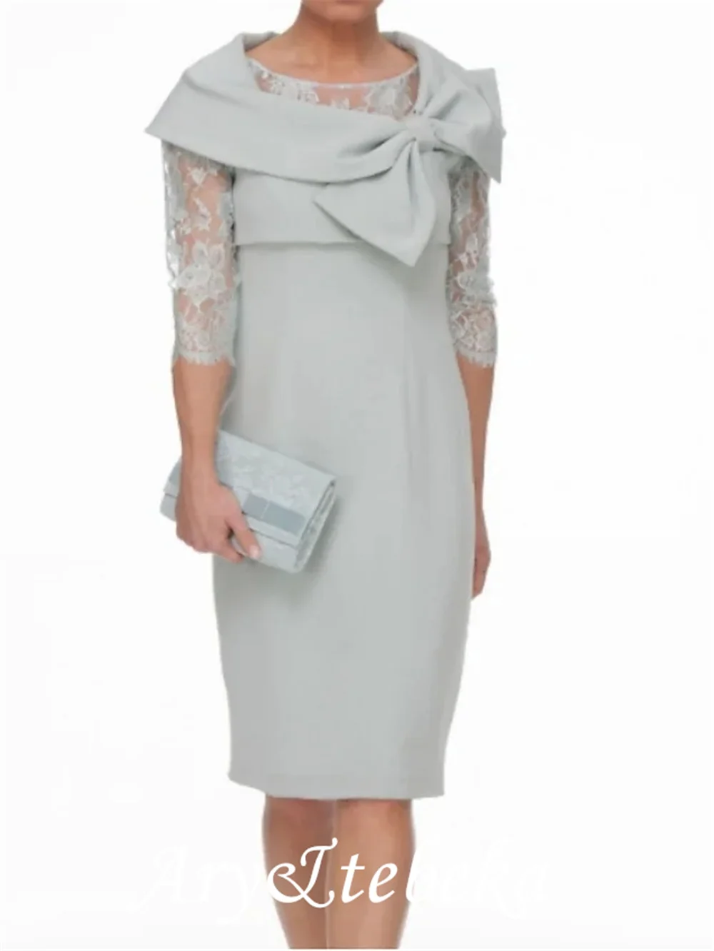 Sheath / Column Mother of the Bride Dress Wrap Included Jewel Neck Knee Length Lace Satin With Bow(s) Ruching 2021
Sheath / Column Mother of the Bride Dress Wrap Included Jewel Neck Knee Length Lace Satin With Bow(s) Ruching 2021