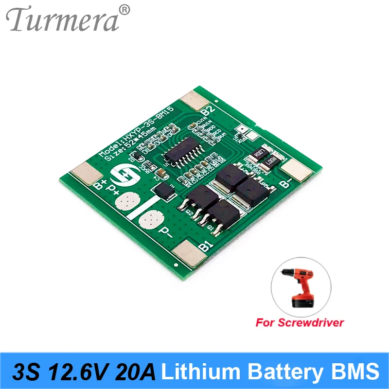 Turmera 3S 20A 12.6V BMS 18650 Lithium Battery Protected Board for 10.8V 12V Screwdriver Drill or Uninterrupted Power Supply Use
Turmera 3S 20A 12.6V BMS 18650 Lithium Battery Protected Board for 10.8V 12V Screwdriver Drill or Uninterrupted Power Supply Use