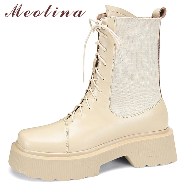 Meotina Genuine Leather Mid-Calf Boots Women Platform Thick Med Heel Square Toe Chelsea Boots Lace Up Lady Boots Autumn Winter
Meotina Genuine Leather Mid-Calf Boots Women Platform Thick Med Heel Square Toe Chelsea Boots Lace Up Lady Boots Autumn Winter