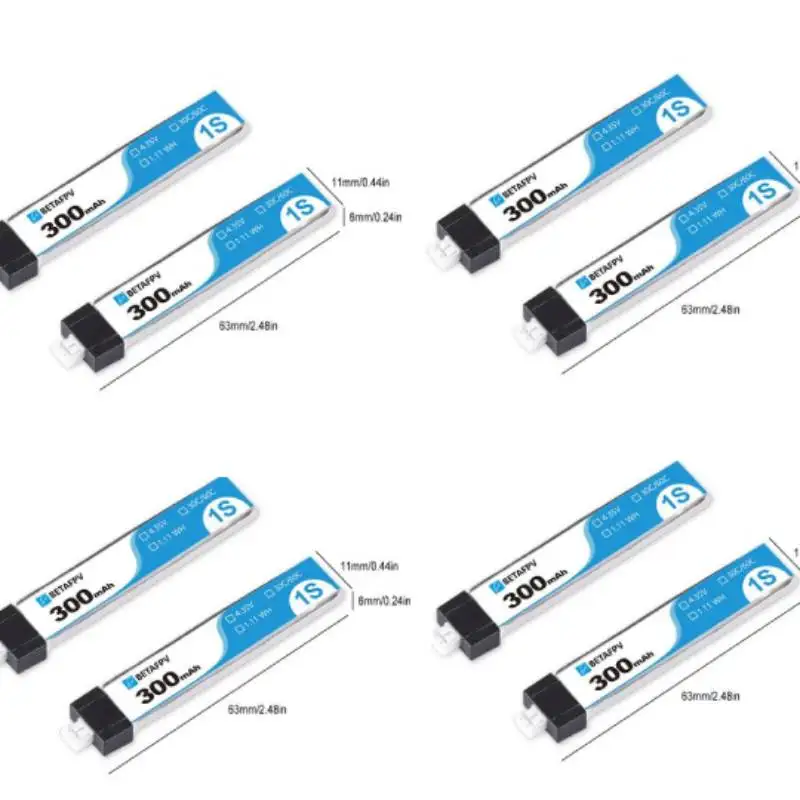 8Pcs BETAFPV 4.35V 300mAh 30C 1S HV Lipo Batttery for FPV Racing Drone RC Quadcopter Multicopter Multirotor w/ PH2.0 Plug
8Pcs BETAFPV 4.35V 300mAh 30C 1S HV Lipo Batttery for FPV Racing Drone RC Quadcopter Multicopter Multirotor w/ PH2.0 Plug