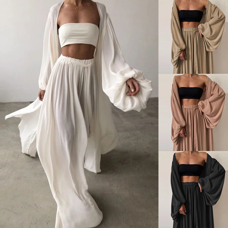 2021 New Fashion Women Solid Color Cardigan Long Sleeve Tank Top Pants Spring Summer Three Piece Set Sexy Suits Black and White
2021 New Fashion Women Solid Color Cardigan Long Sleeve Tank Top Pants Spring Summer Three Piece Set Sexy Suits Black and White