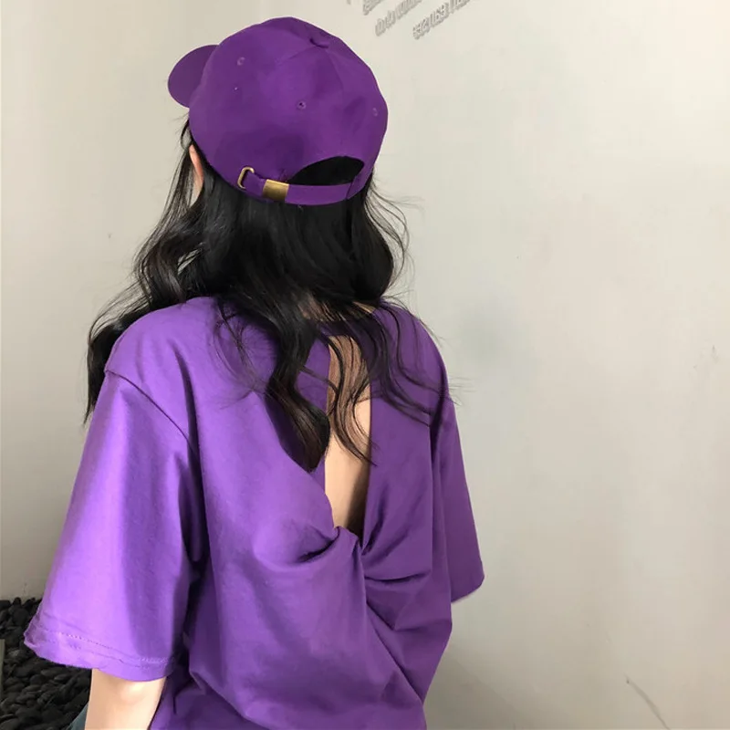 Summer women's wear Korean loose watch machine short sleeve purple T-shirt sexy open back 5-sleeve T-shirt
Summer women's wear Korean loose watch machine short sleeve purple T-shirt sexy open back 5-sleeve T-shirt