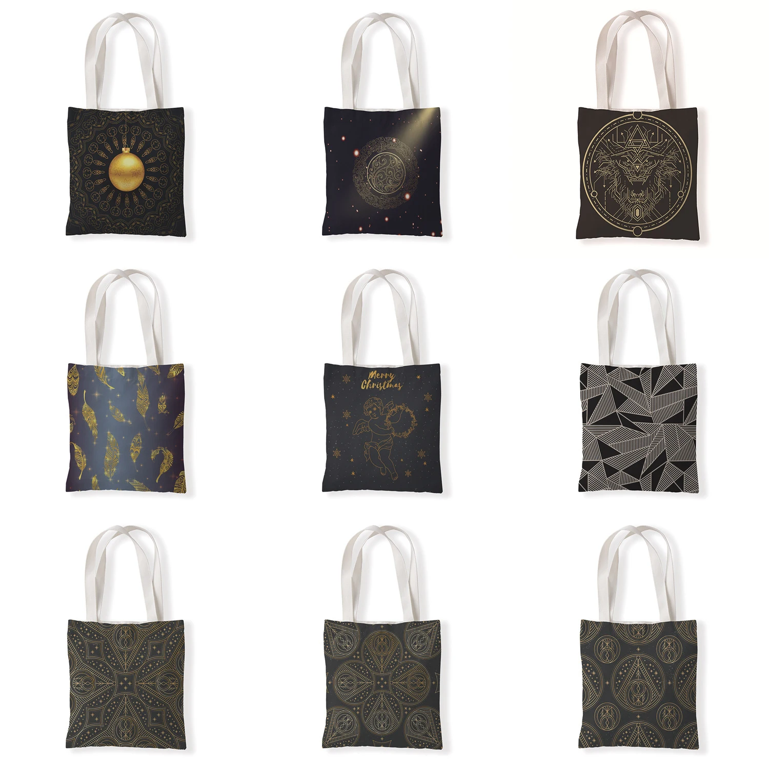 Women Canvas Shopping Bags Mandala Printing Tote Bags Casual Eco Black Golden Shoulder Shopper Bag for Girls Handbags
Women Canvas Shopping Bags Mandala Printing Tote Bags Casual Eco Black Golden Shoulder Shopper Bag for Girls Handbags