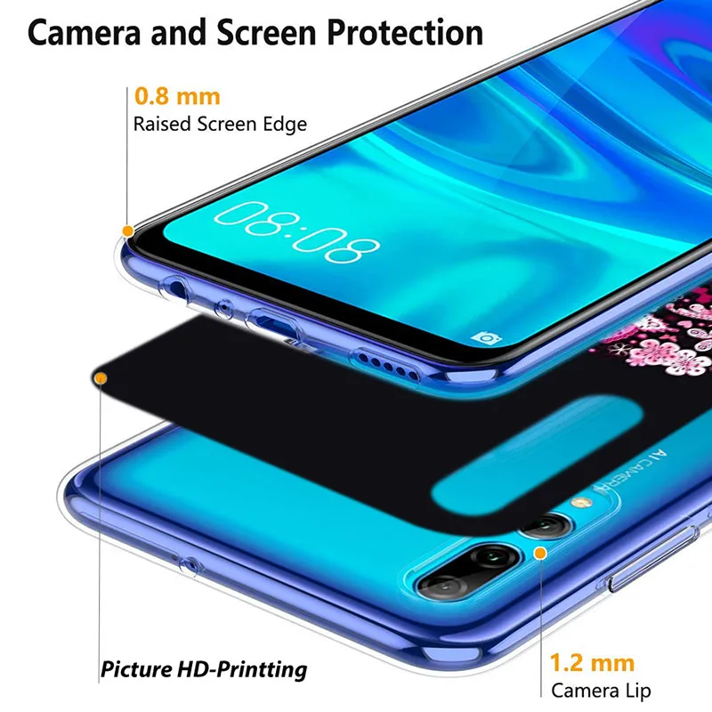 Чехол для Honor 9 10 X10 9A 9C 9S 9N 10i 10X 9X Lite Pro 5G силиконовый прозрачный с черными и розовыми