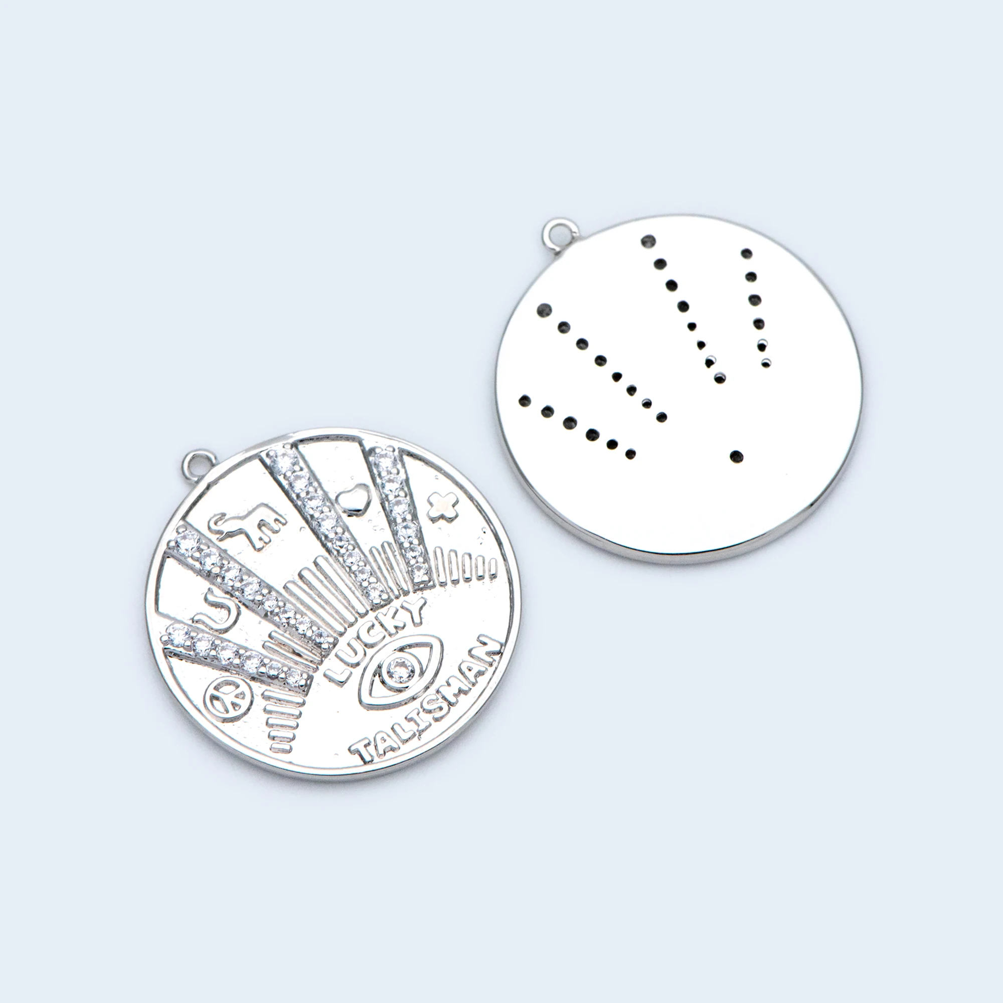 4pcs CZ Paved Silver Talisman Charm 20mm, Rhodium plated Brass, Round Coin Disk Pendants for Jewelry Making Finding (GB-1499-2)
4pcs CZ Paved Silver Talisman Charm 20mm, Rhodium plated Brass, Round Coin Disk Pendants for Jewelry Making Finding (GB-1499-2)
