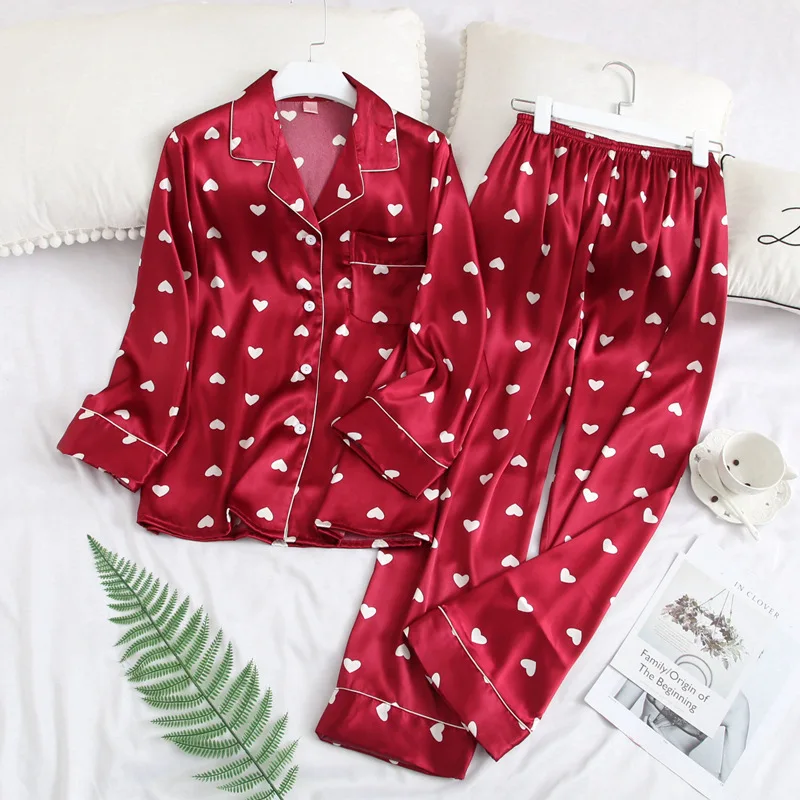 Women's Pajamas Two-Piece Suit Long-Sleeved Trousers Pyjamas Simulation Silk Home Spring And Autumn Thin Pijamas Sexy Lapel Suit
Women's Pajamas Two-Piece Suit Long-Sleeved Trousers Pyjamas Simulation Silk Home Spring And Autumn Thin Pijamas Sexy Lapel Suit