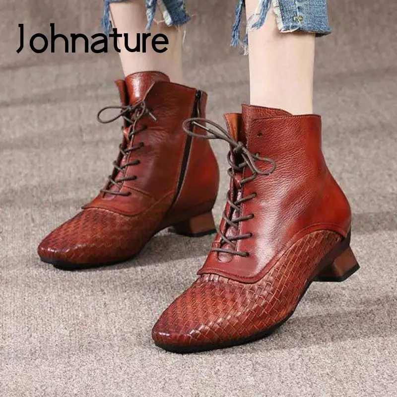 Johnature Genuine Leather Retro Shoes Women Boots Zip Round Toe 2022 New Autumn/Winter Weave Leisure Ankle Platform Boots
Johnature Genuine Leather Retro Shoes Women Boots Zip Round Toe 2022 New Autumn/Winter Weave Leisure Ankle Platform Boots
