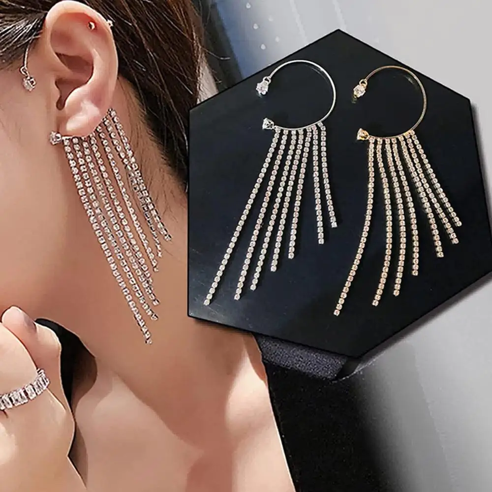 Chic Sparkling Diamond Long Drop Tassel Chain Wrap Around Ear Cuff Clip Earrings Long Tassel No Piercing Earrings Jewelry Gift
Chic Sparkling Diamond Long Drop Tassel Chain Wrap Around Ear Cuff Clip Earrings Long Tassel No Piercing Earrings Jewelry Gift