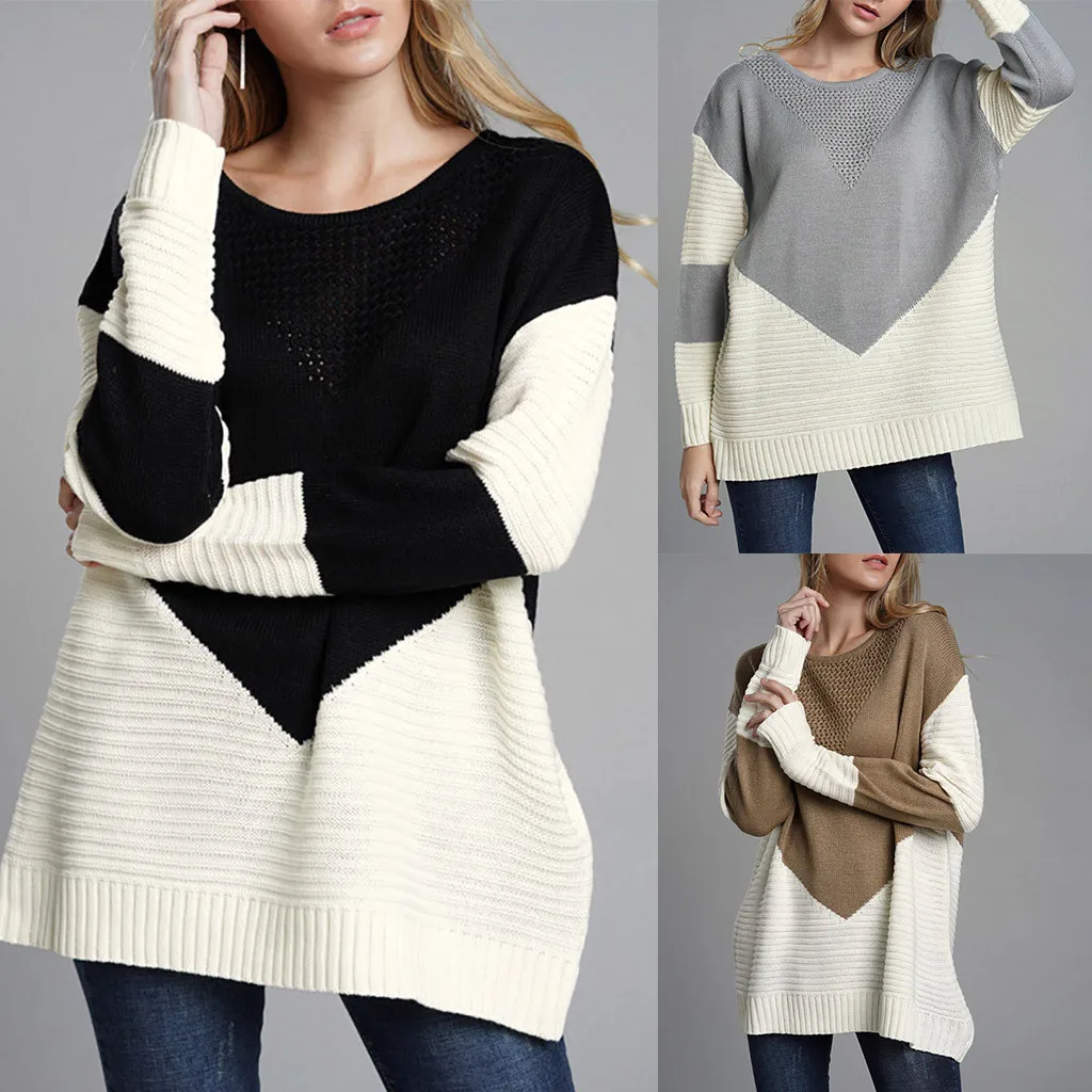 2019 Autumn Winter Women Pullovers Sweater Knitted Spliced O-neck Casual Losse Sweater Streetwear sueter mujer New z0726
2019 Autumn Winter Women Pullovers Sweater Knitted Spliced O-neck Casual Losse Sweater Streetwear sueter mujer New z0726