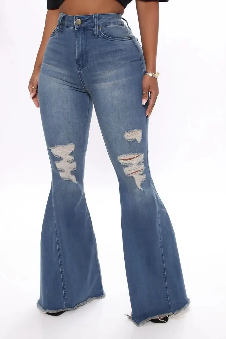 2020 autumn fashion hot sale frayed holes solid color flared pants cotton natural waist denim trousers women jeans for women
2020 autumn fashion hot sale frayed holes solid color flared pants cotton natural waist denim trousers women jeans for women