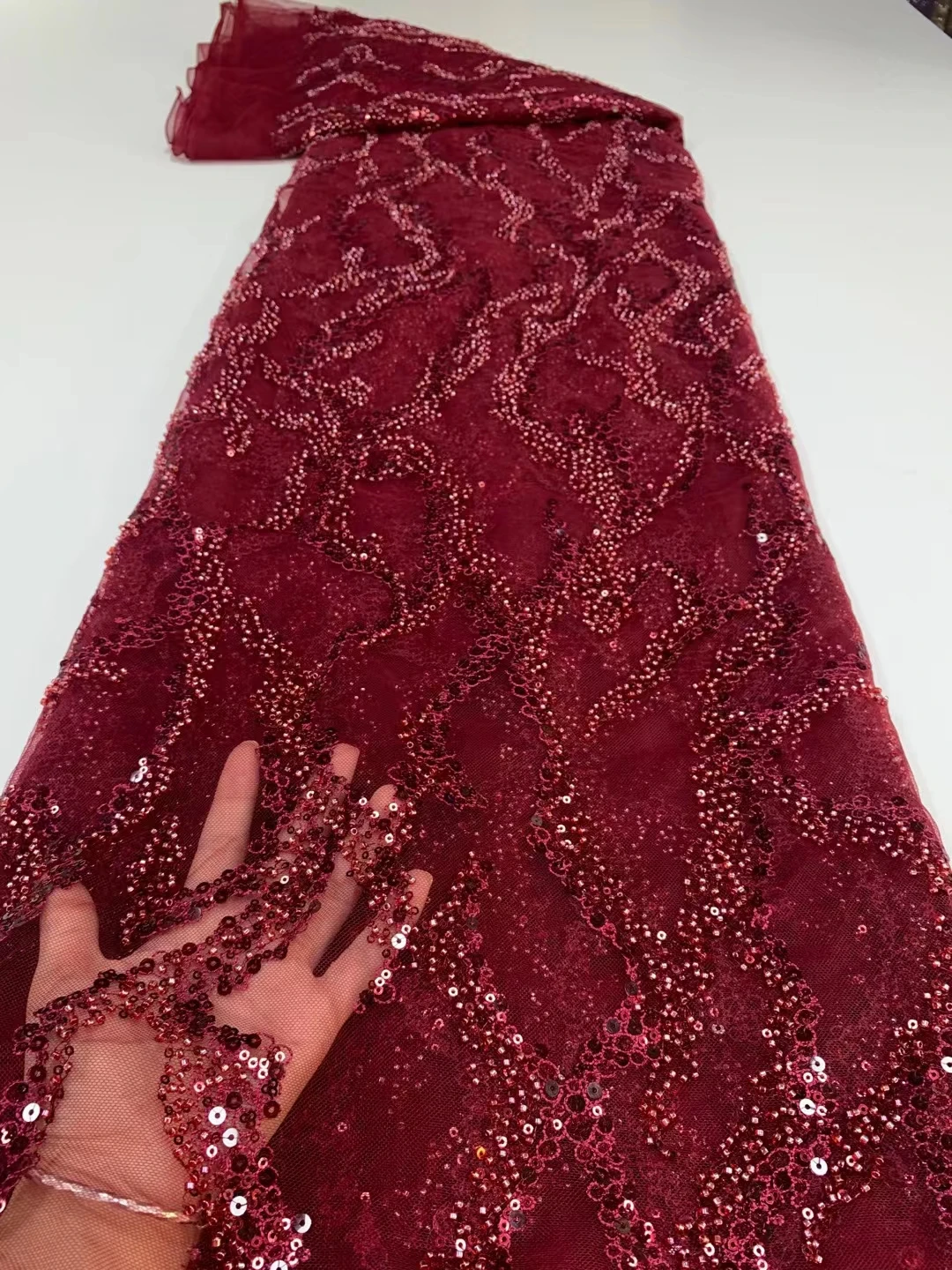 Free Shipping Top Grade Sequence French Mesh Wine High Quality African Embroidery Heavy Handmade Sequins Beaded Lace Fabric
Free Shipping Top Grade Sequence French Mesh Wine High Quality African Embroidery Heavy Handmade Sequins Beaded Lace Fabric