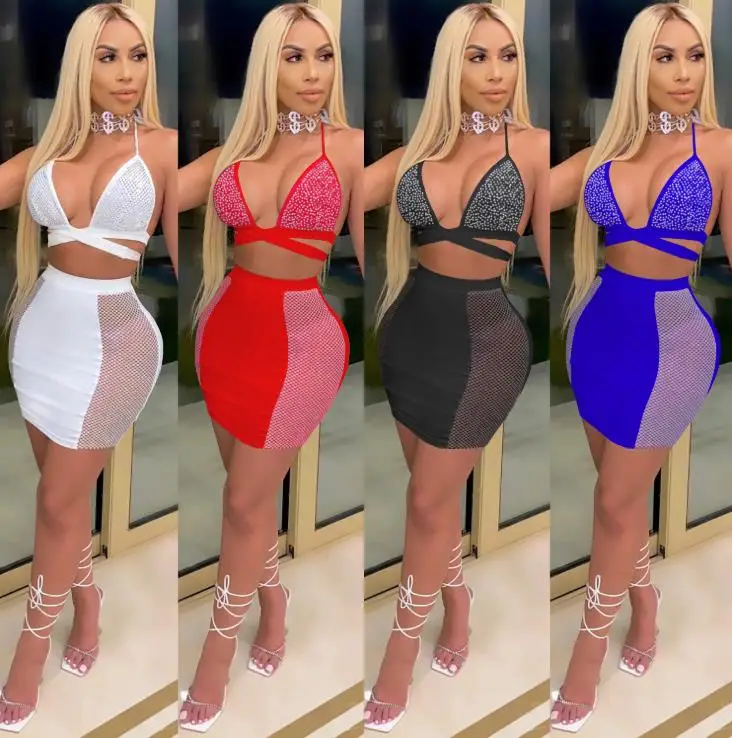 Women Sexy Diamond 2pcs Clubwear Halter Bandage Strap V-Neck Back Cross Tie Up Crop Top Bras + Bodycon Mini Skirts Clubwear Sets
Women Sexy Diamond 2pcs Clubwear Halter Bandage Strap V-Neck Back Cross Tie Up Crop Top Bras + Bodycon Mini Skirts Clubwear Sets