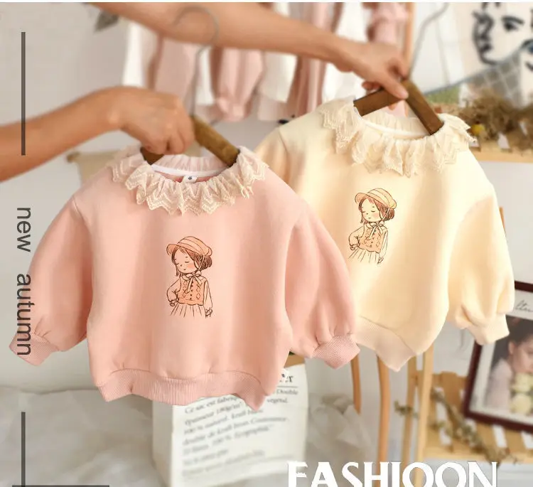 Girls cartoon lace sweatshirt kids children cotton t-shirts baby girls long sleeve loose baby top clothing P5863
Girls cartoon lace sweatshirt kids children cotton t-shirts baby girls long sleeve loose baby top clothing P5863