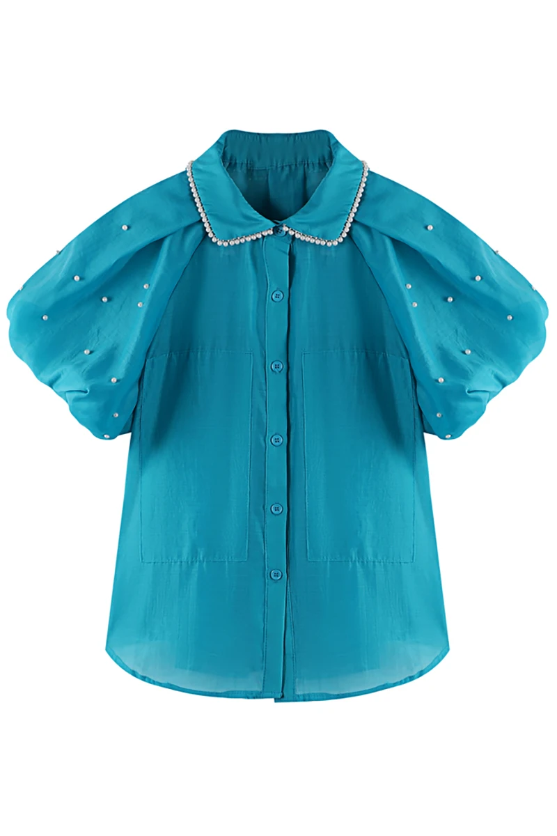 2021 Summer New Style Puff Sleeve Short Sleeve Chiffon Loose Beaded Lapel Women's T-shirt Fashion
2021 Summer New Style Puff Sleeve Short Sleeve Chiffon Loose Beaded Lapel Women's T-shirt Fashion
