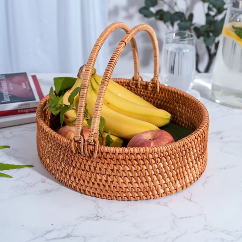 

Ротанговая плетеная корзина для хранения с ручкой Органайзер пластина Еда сервировочный рабочего фрукты и хлеб всякой всячины