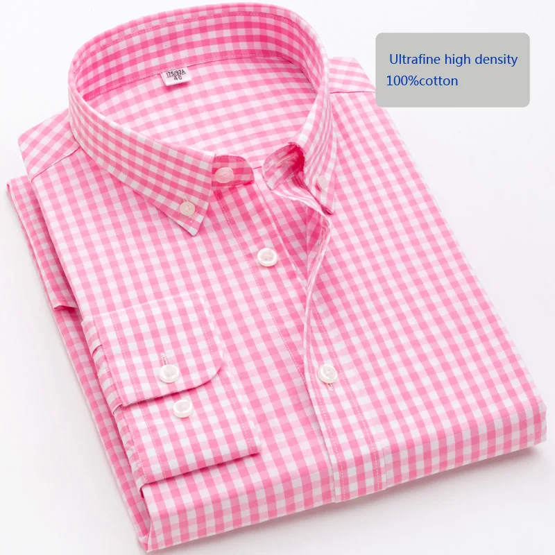 

Camisa de manga larga 100% de algodón con botones para hombre, camisa fina a cuadros, informal, a la moda, envío gratis, color