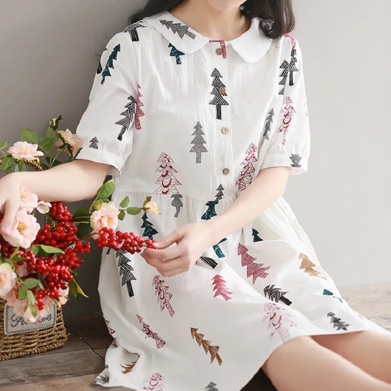 Mori Girl Summer Women Cotton Dress Peter Pan Collar Tree Pattern Casual Loose Dress Short Sleeve Elegant Sweet Preppy Dress
Mori Girl Summer Women Cotton Dress Peter Pan Collar Tree Pattern Casual Loose Dress Short Sleeve Elegant Sweet Preppy Dress