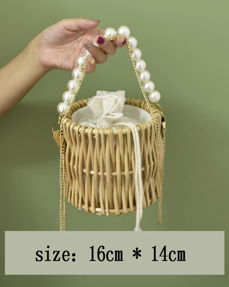 Casual Rattan Bucket Bags Ladies Beaded Solid Color Handbag Hand-woven Shoulder Bags Chain Crossbody Bag Lace Bear Lady Handbag
Casual Rattan Bucket Bags Ladies Beaded Solid Color Handbag Hand-woven Shoulder Bags Chain Crossbody Bag Lace Bear Lady Handbag