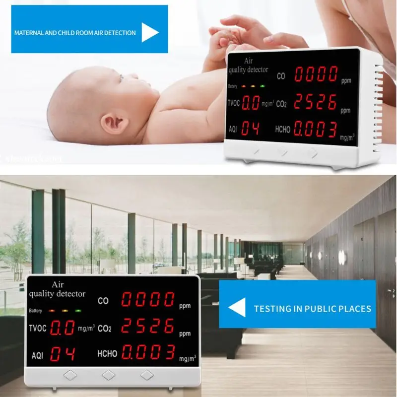 Indoor Outdoor Air Quality Monitor CO/HCHO/TVOC Tester CO2 Meter Gas Analyzer K4UF
Indoor Outdoor Air Quality Monitor CO/HCHO/TVOC Tester CO2 Meter Gas Analyzer K4UF