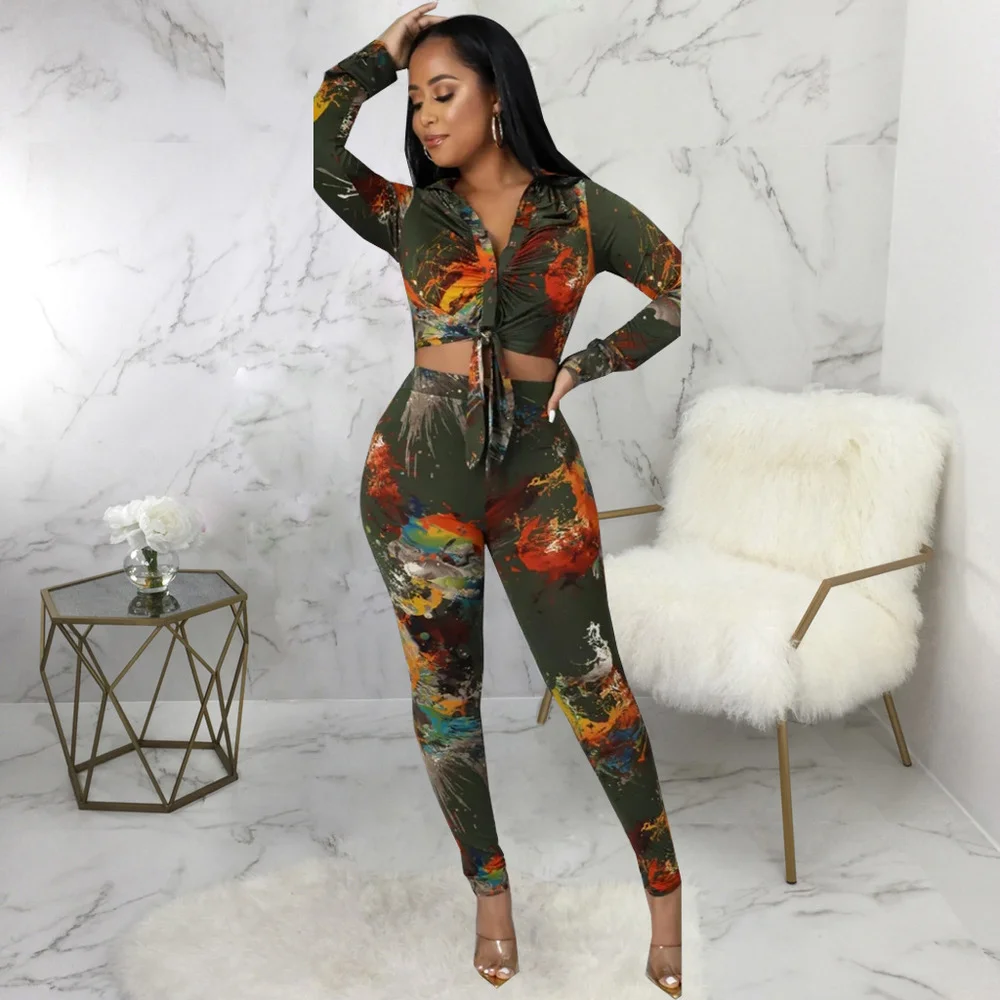 Splash Ink Tie Dye Print Two Piece Pant Suits Women Turn Down Collar Long Sleeve Crop Shirt and Sheath Pencil Legging Tracksuits
Splash Ink Tie Dye Print Two Piece Pant Suits Women Turn Down Collar Long Sleeve Crop Shirt and Sheath Pencil Legging Tracksuits