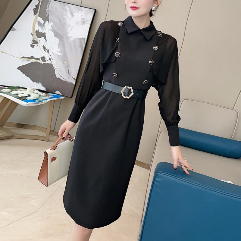 Designer High Quality Spring Autumn New Style Women'S Fashion Party Casual Vintage Elegant Chic Button Bat Sleeve Black Dress
Designer High Quality Spring Autumn New Style Women'S Fashion Party Casual Vintage Elegant Chic Button Bat Sleeve Black Dress