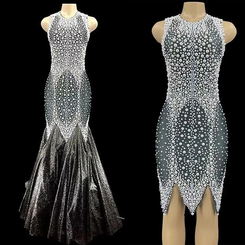 Pearls Mermaid Long Dress Silver Rhinestones Dress Evening Dresses Wedding Birthday Celebrate Outfit Female Singer Wear XS2969
Pearls Mermaid Long Dress Silver Rhinestones Dress Evening Dresses Wedding Birthday Celebrate Outfit Female Singer Wear XS2969